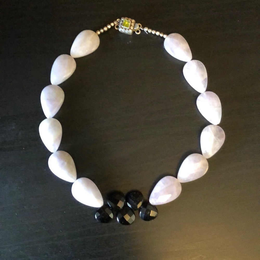 Lavender and black quartz beaded necklace